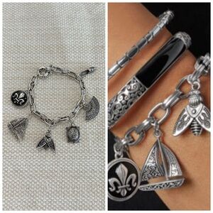 BRIGHTON Moonlight Garden Charm Bracelet • Silver Black Etched JF7993